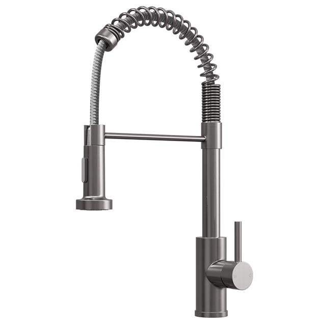 Liquida CT593BS Brushed Steel Spring Kitchen Mixer Tap With Pull Out Spray Head